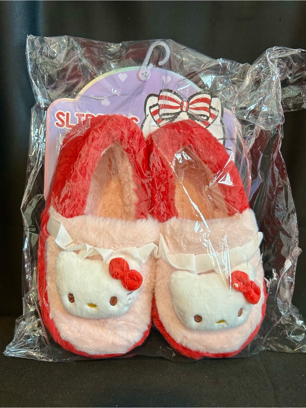 Hello Kitty Red & Light Pink Fuzzy Indoor Slippers